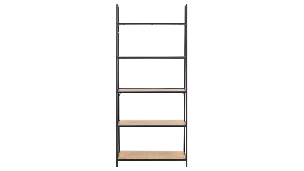 Libreria industriale in metallo nero e legno L77 cm TRESCA
