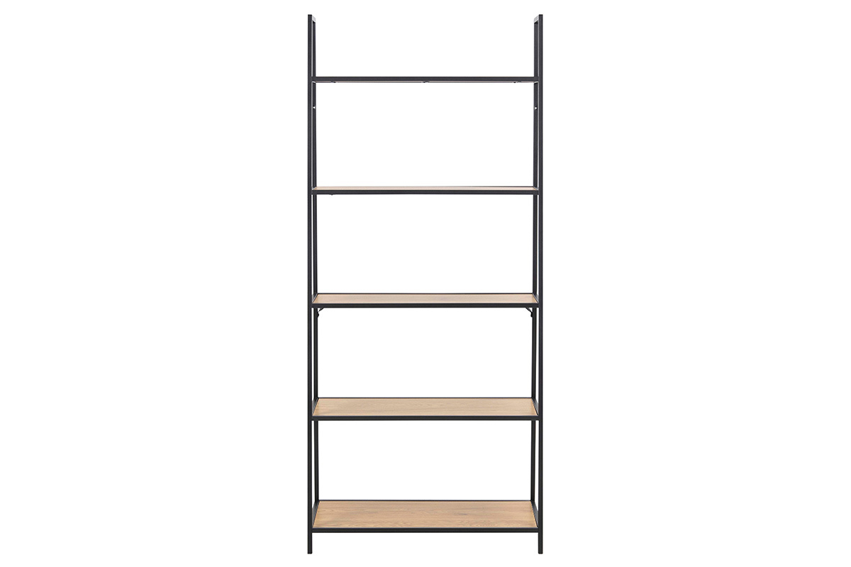 Libreria industriale in metallo nero e legno L77 cm TRESCA