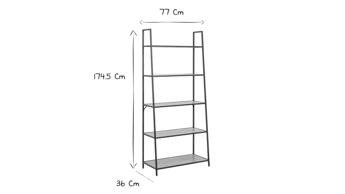 Libreria industriale in metallo nero e legno L77 cm TRESCA