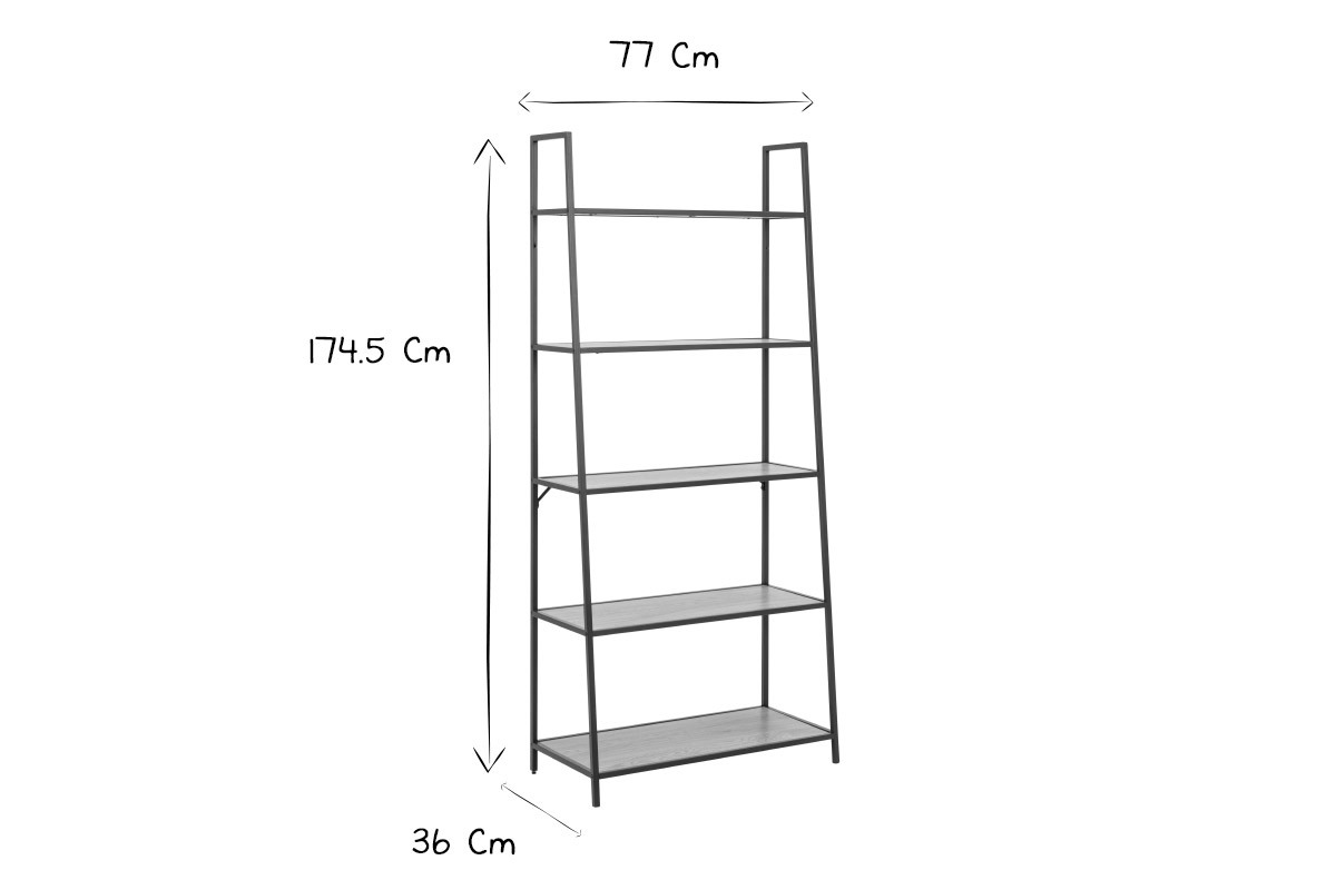 Libreria industriale in metallo nero e legno L77 cm TRESCA
