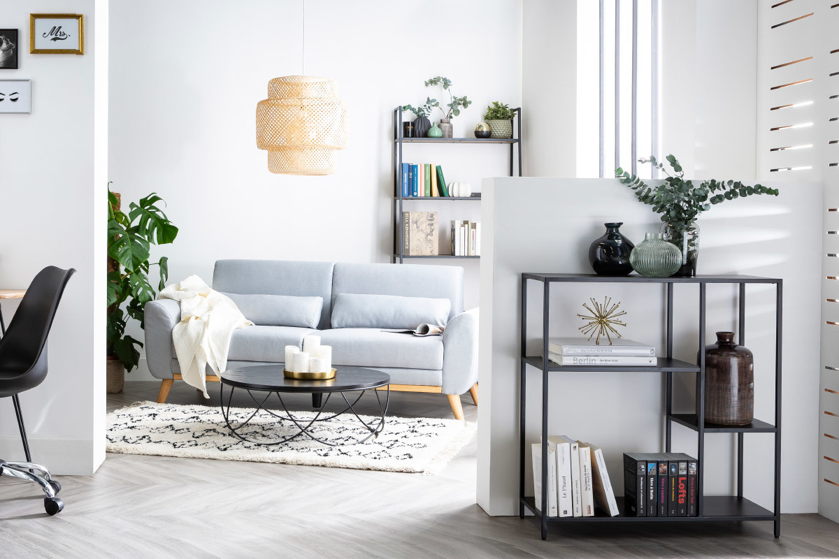 Libreria industriale in metallo nero e legno L77 cm TRESCA