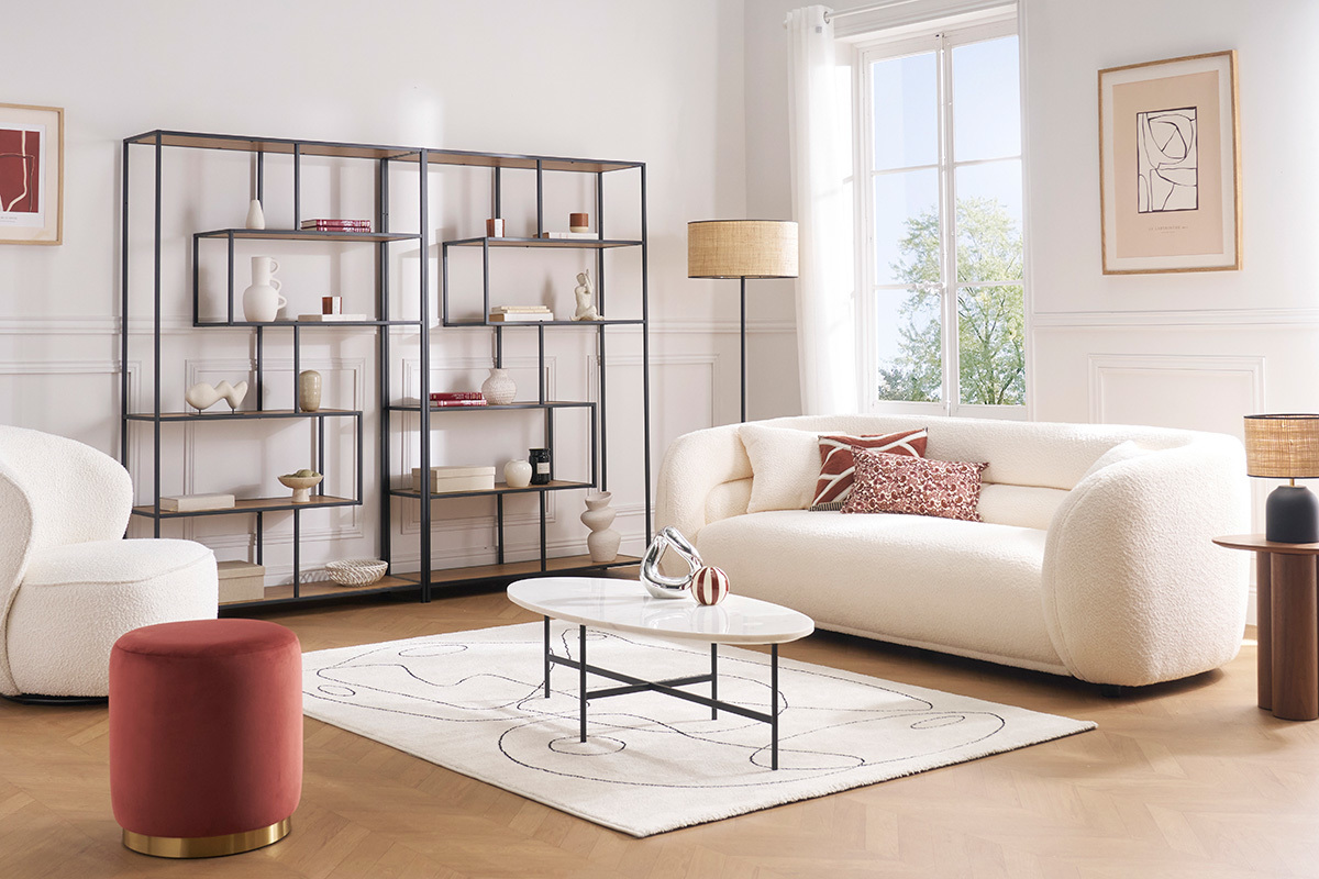 Libreria industriale metallo nero e legno L114 cm TRESCA