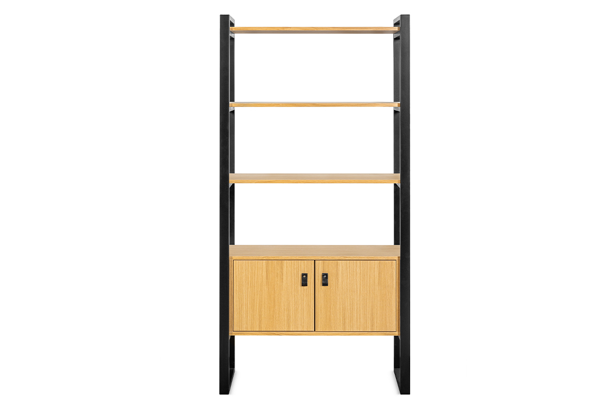 Libreria legno chiaro rovere e metallo nero H195 cm OPAL