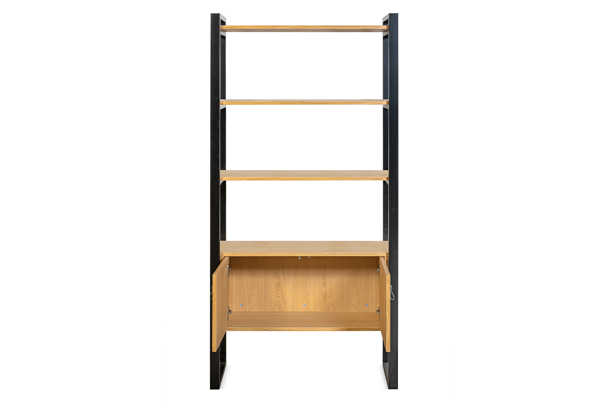 Libreria legno chiaro rovere e metallo nero H195 cm OPAL