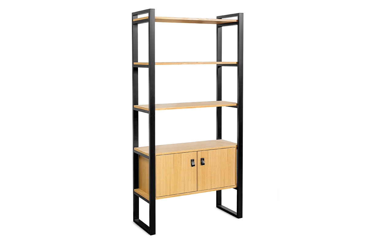 Libreria legno chiaro rovere e metallo nero H195 cm OPAL