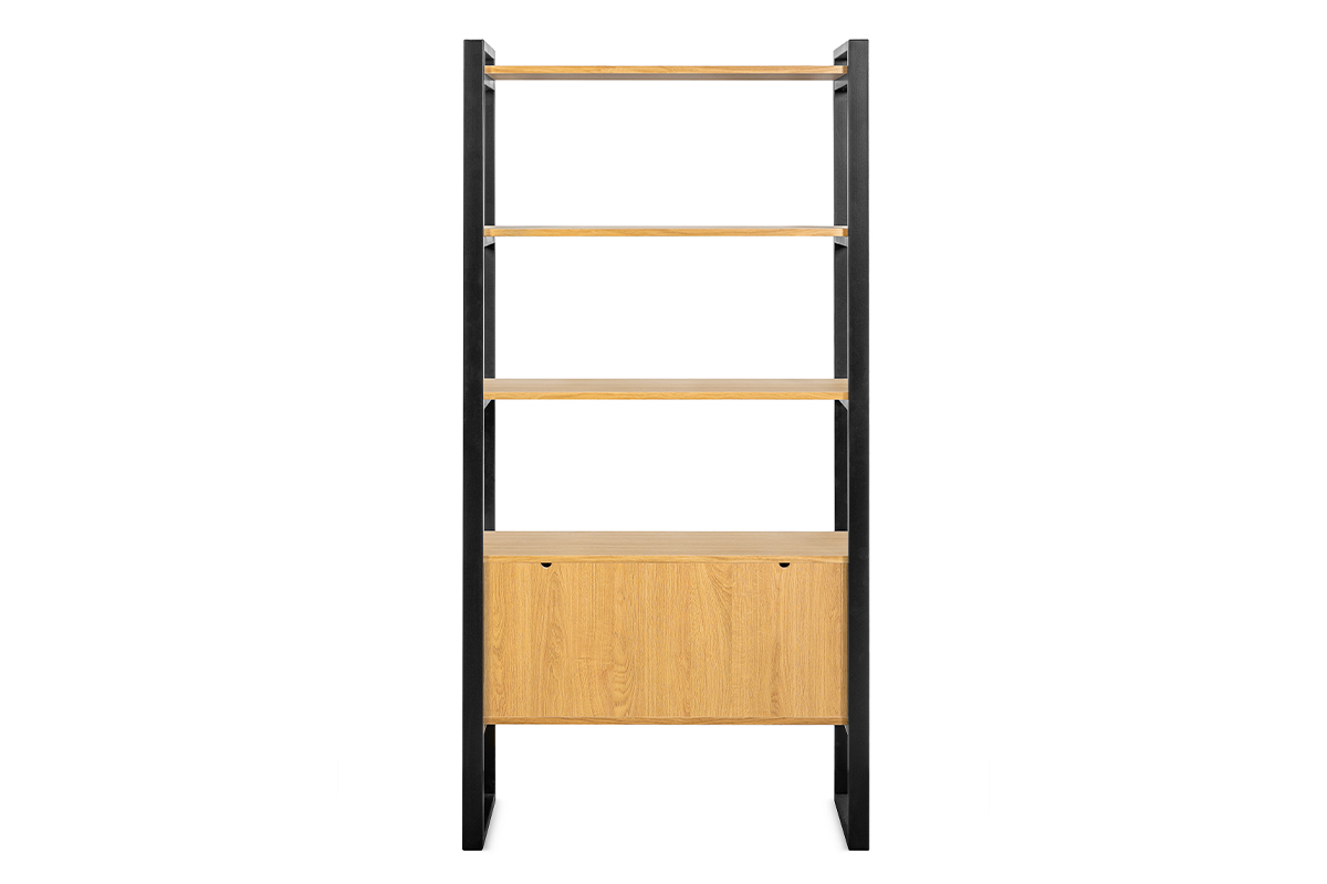Libreria legno chiaro rovere e metallo nero H195 cm OPAL