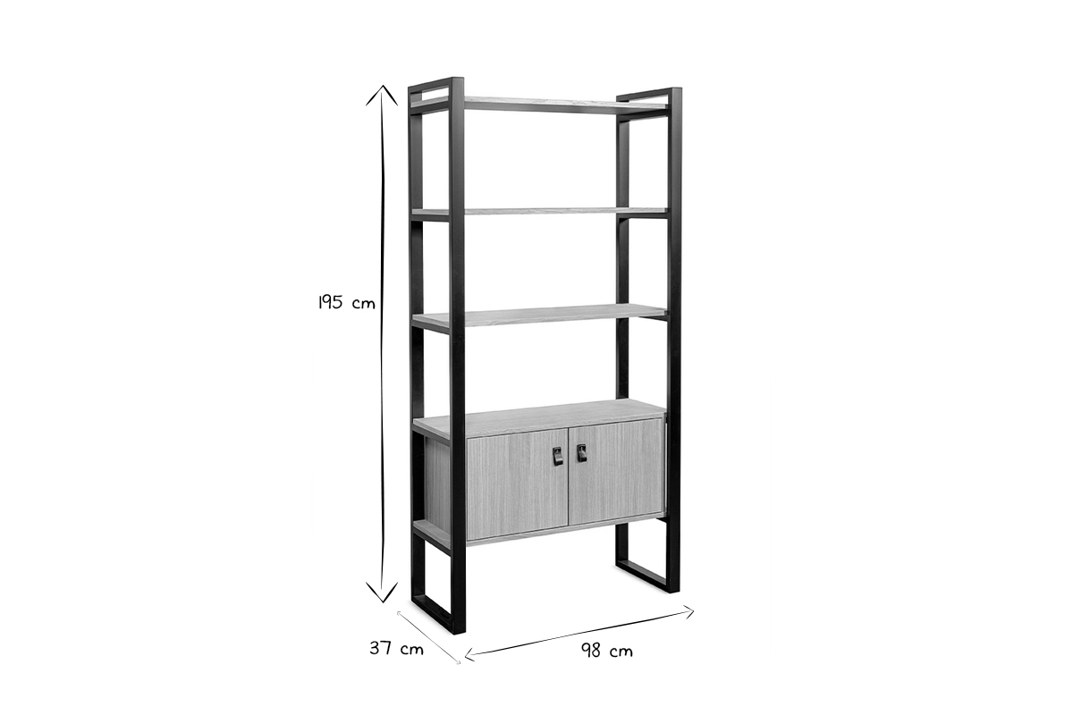 Libreria legno chiaro rovere e metallo nero H195 cm OPAL