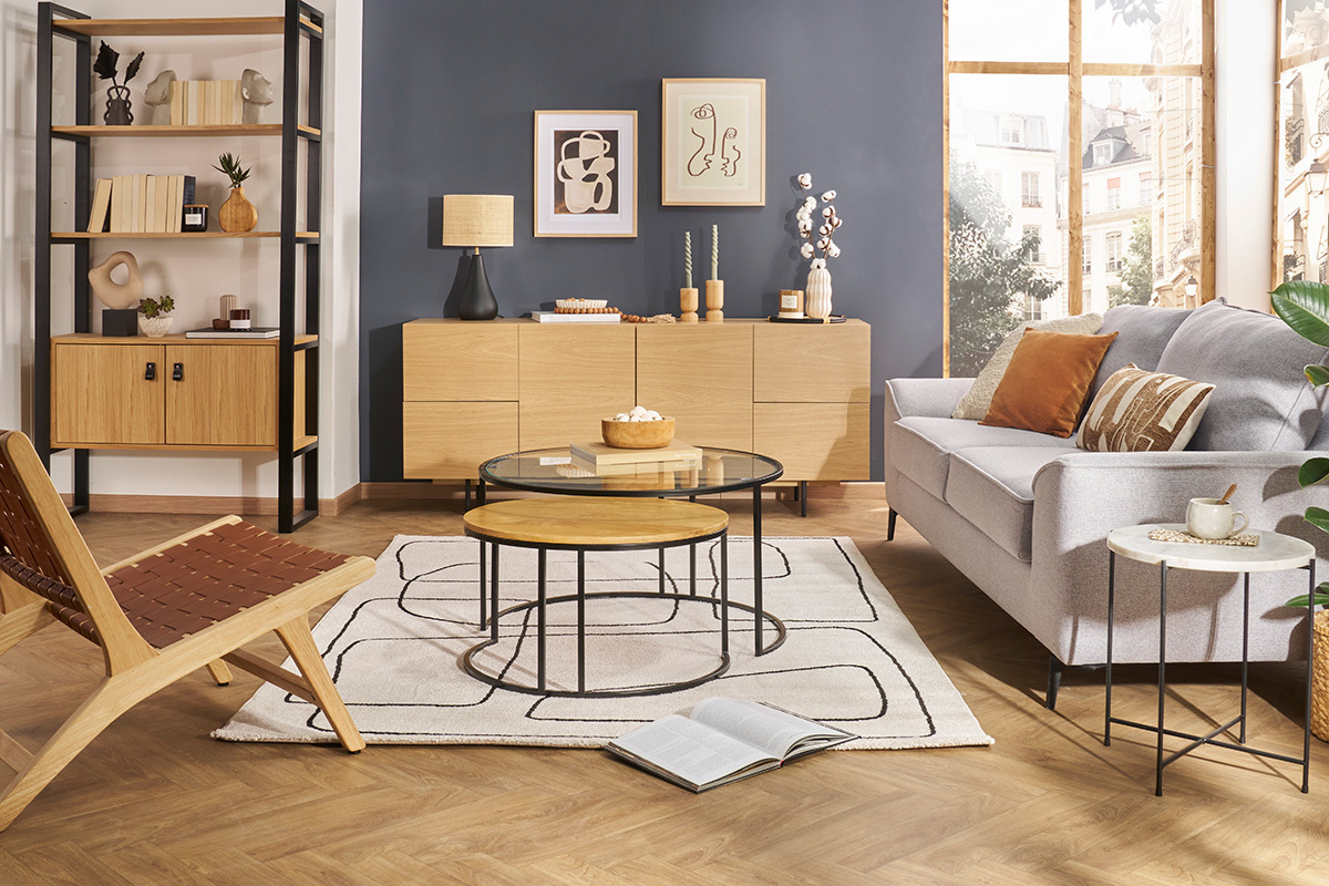 Libreria legno chiaro rovere e metallo nero H195 cm OPAL