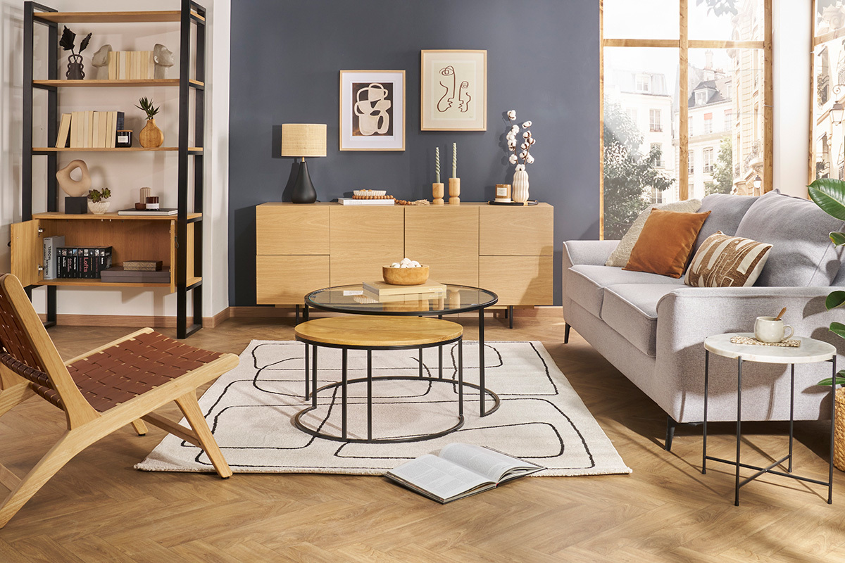 Libreria legno chiaro rovere e metallo nero H195 cm OPAL