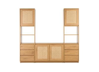 Libreria scaffale con ripostigli finitura legno chiaro quercia e intreccio in rattan L196 cm SEVILLE