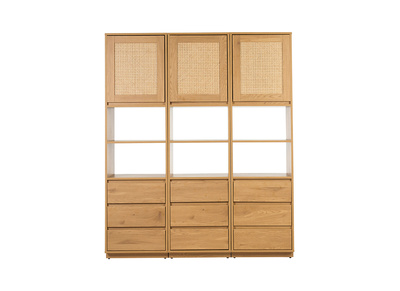 Libreria scaffale con ripostigli finitura legno chiaro quercia e intreccio rattan L150 cm SEVILLE