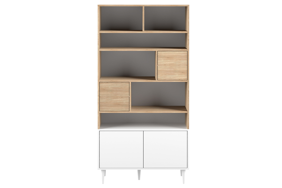 Libreria scandinava 10 scompartimenti legno e bianca STRIPE