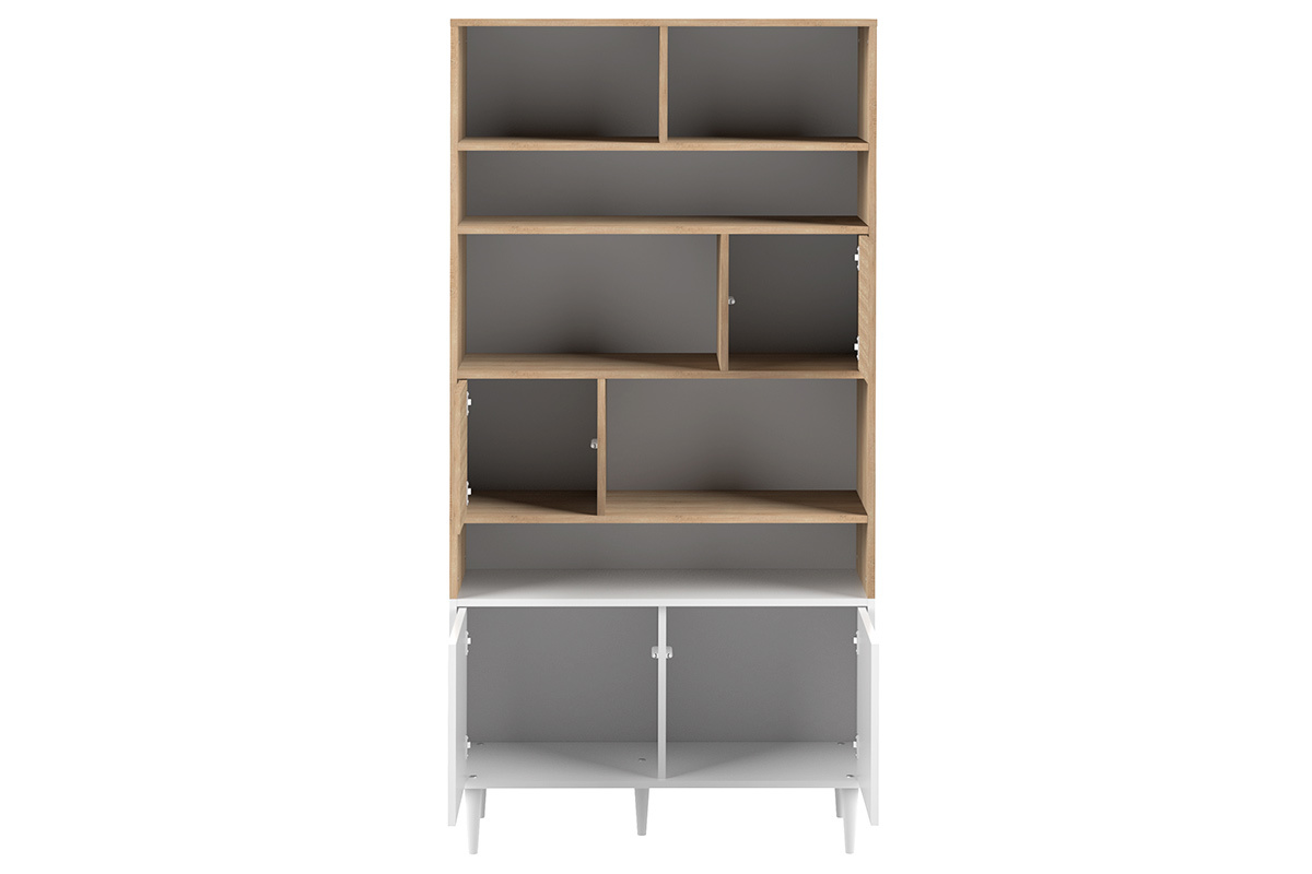 Libreria scandinava 10 scompartimenti legno e bianca STRIPE