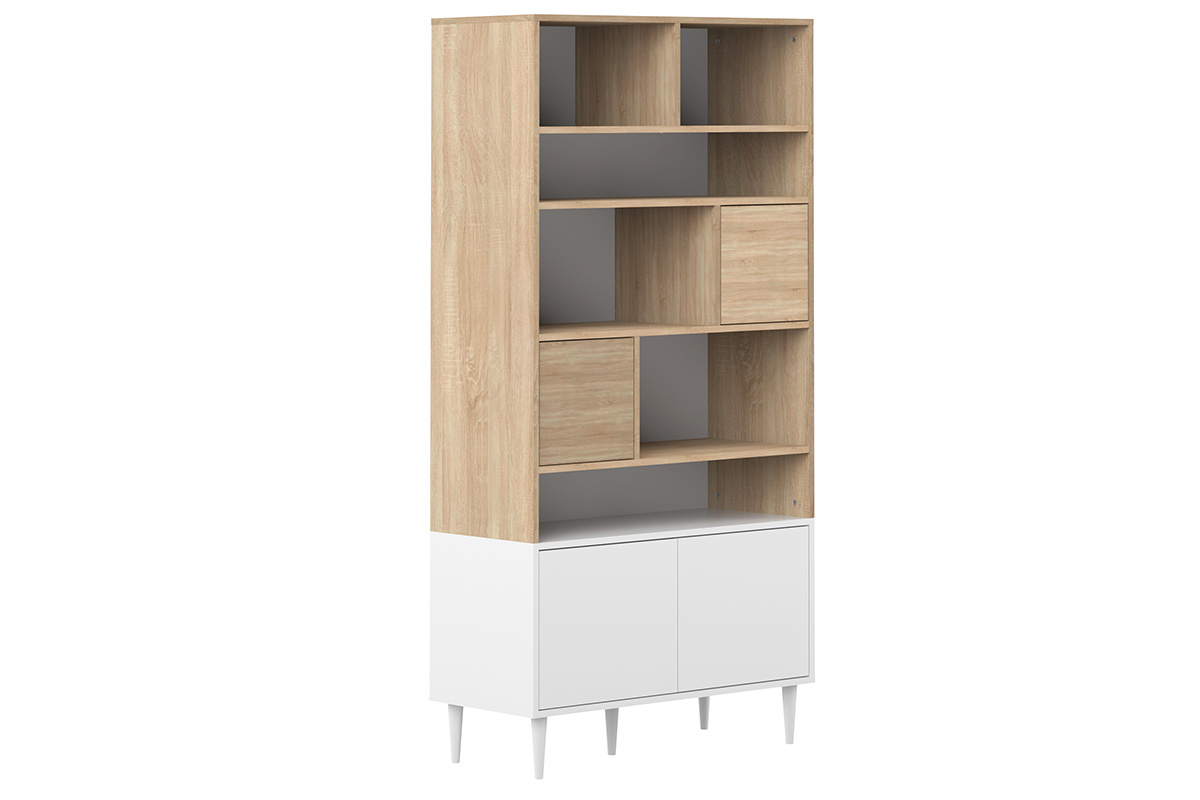 Libreria scandinava 10 scompartimenti legno e bianca STRIPE