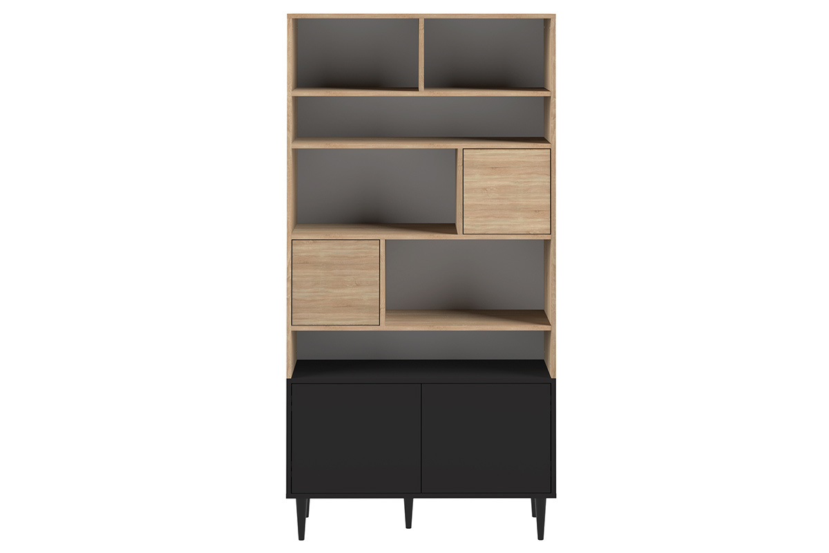Libreria scandinava 10 scompartimenti legno e nera STRIPE