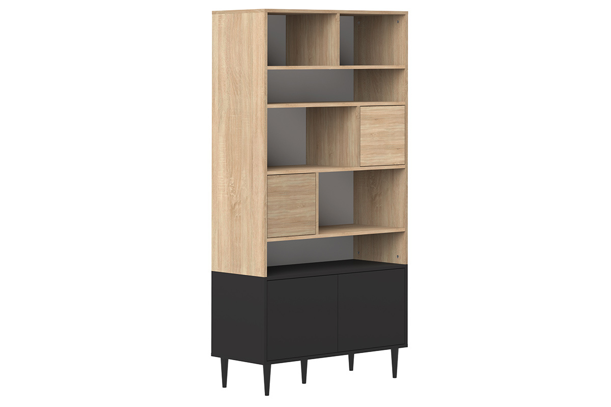 Libreria scandinava 10 scompartimenti legno e nera STRIPE