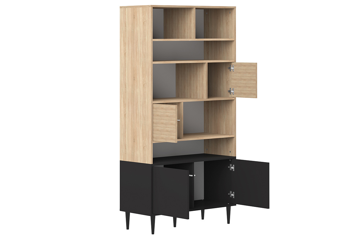 Libreria scandinava 10 scompartimenti legno e nera STRIPE