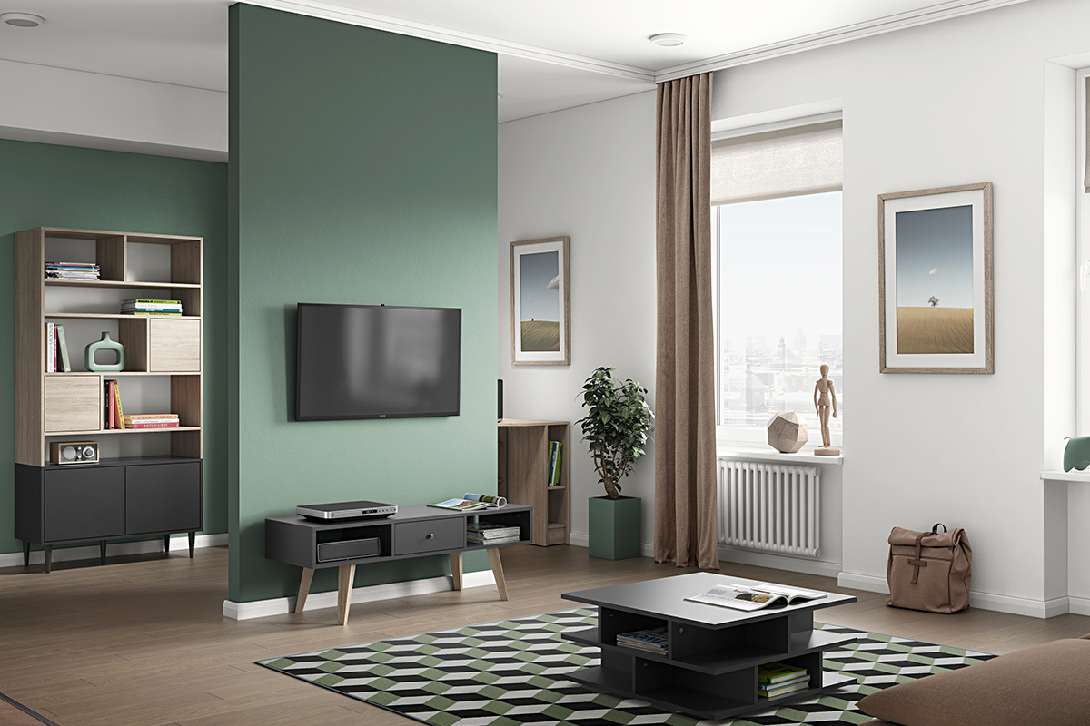 Libreria scandinava 10 scompartimenti legno e nera STRIPE