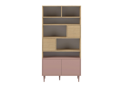 Libreria scandinava 10 scompartimenti legno e rosa STRIPE