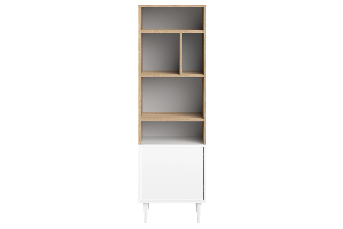 Libreria scandinava 6 scompartimenti legno e bianco STRIPE