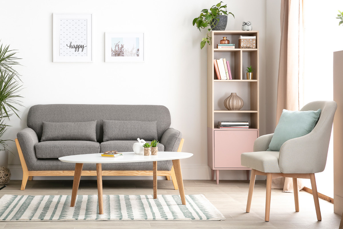 Libreria scandinava 6 scompartimenti legno e bianco STRIPE