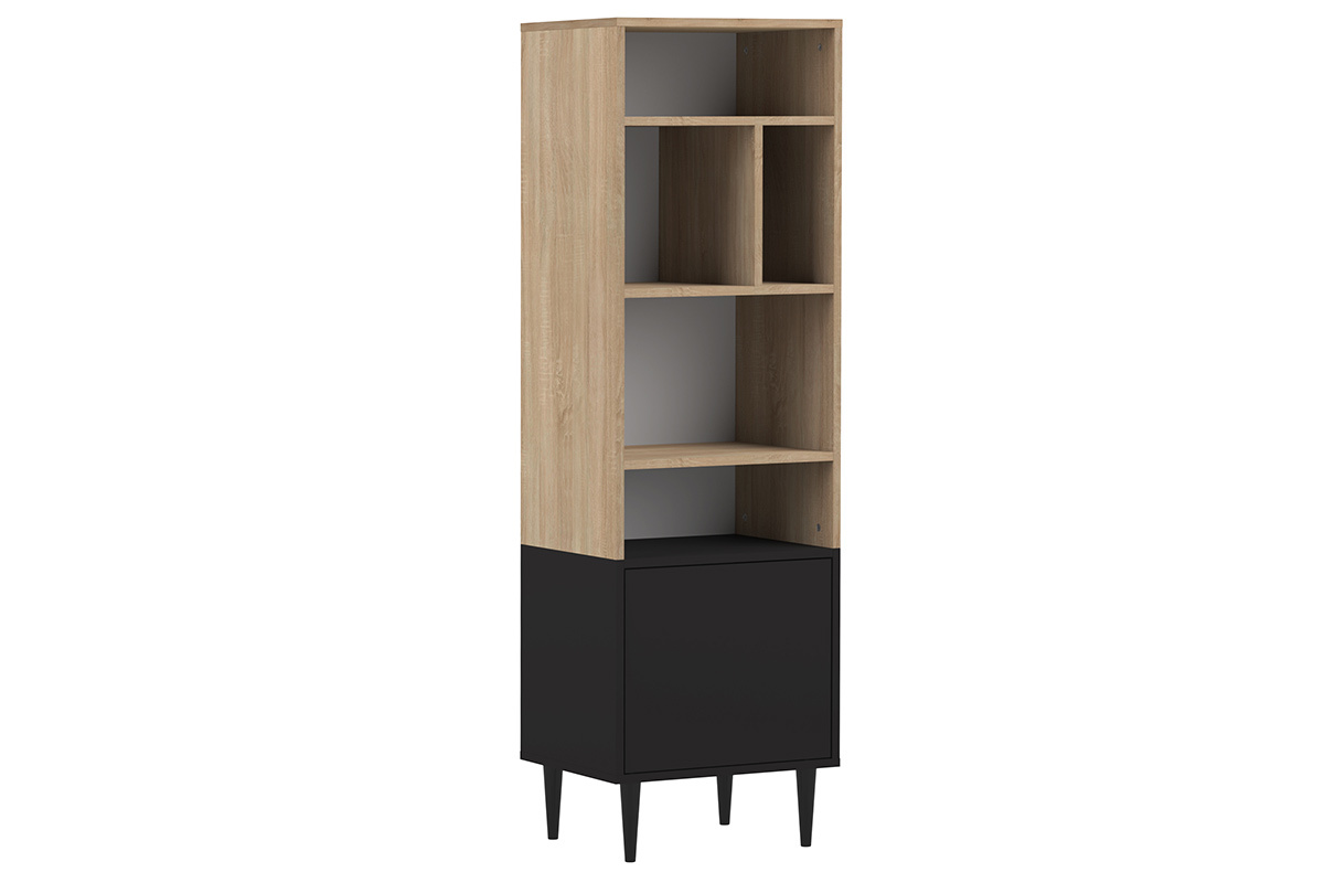 Libreria scandinava 6 scompartimenti legno e nero STRIPE