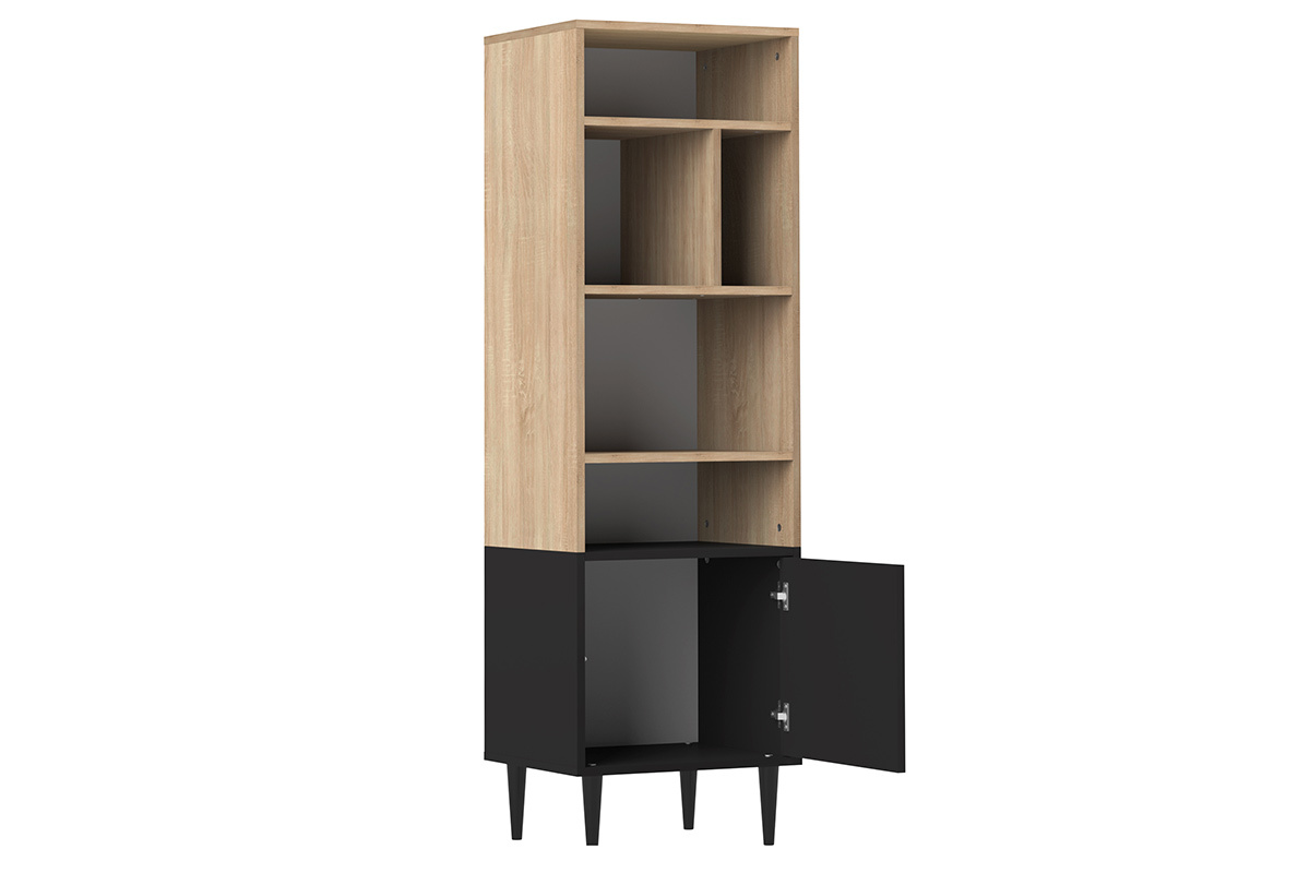 Libreria scandinava 6 scompartimenti legno e nero STRIPE