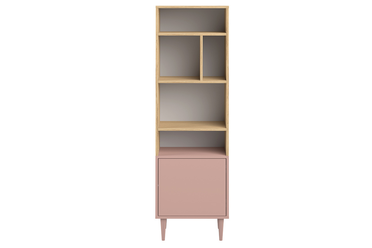 Libreria scandinava 6 scompartimenti legno e rosa STRIPE