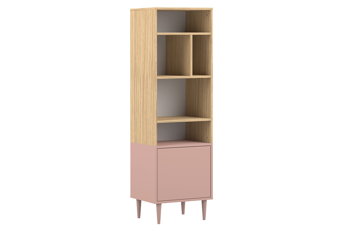 Libreria scandinava 6 scompartimenti legno e rosa STRIPE