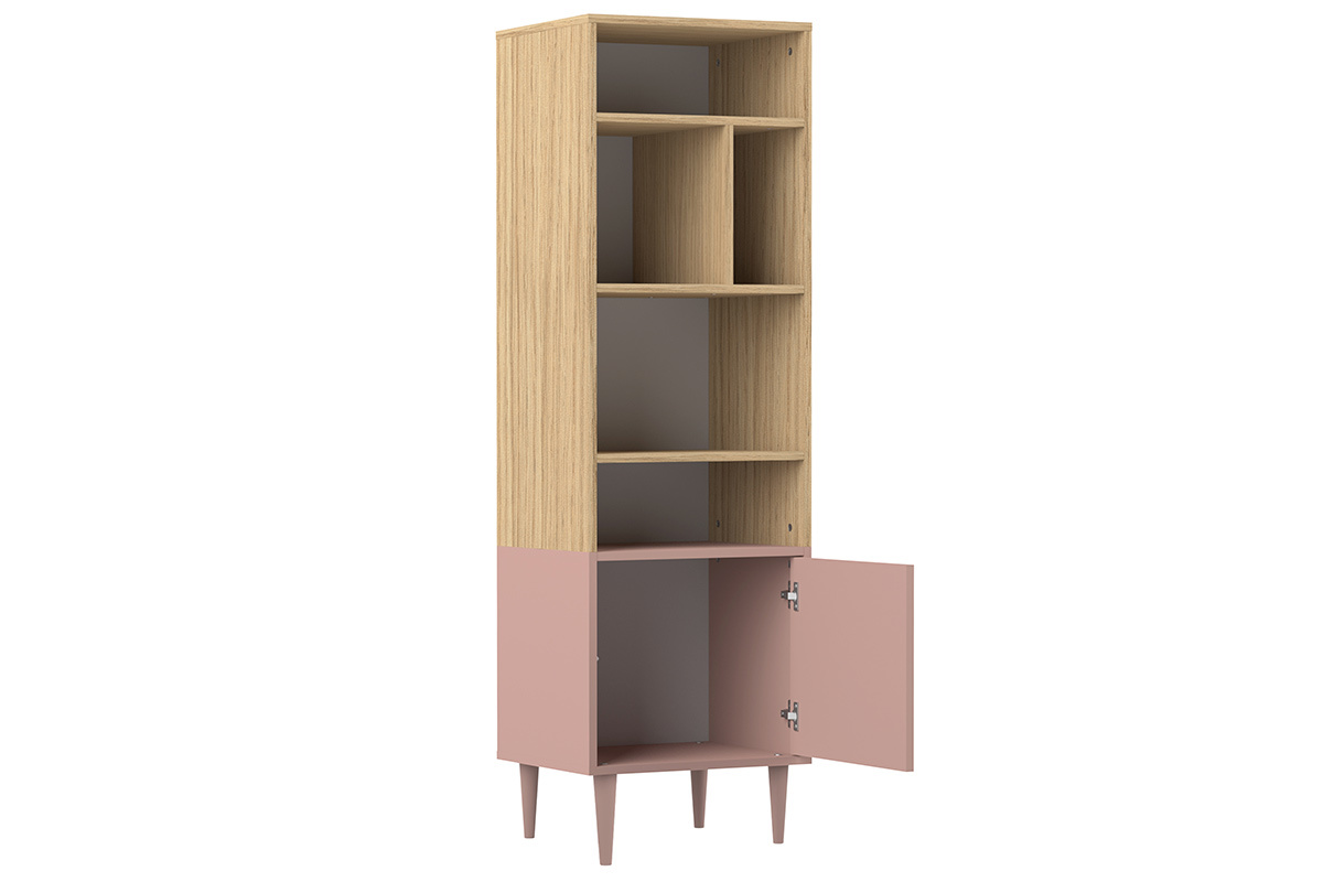 Libreria scandinava 6 scompartimenti legno e rosa STRIPE