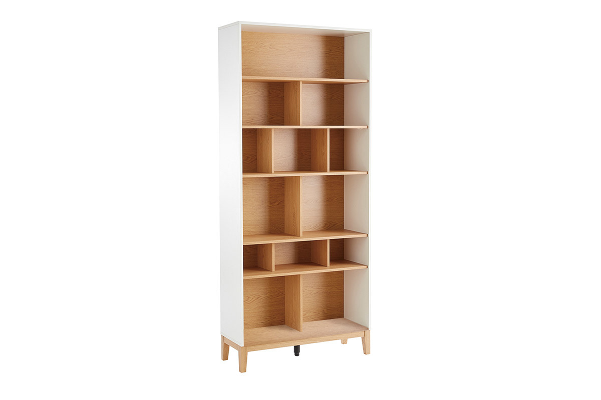 Libreria scandinava in legno chiaro rovere e bianco L90 cm ABEL