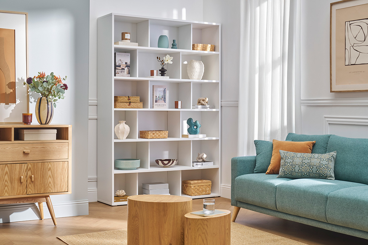 Libreria scandinava legno bianco L140 cm EPURE