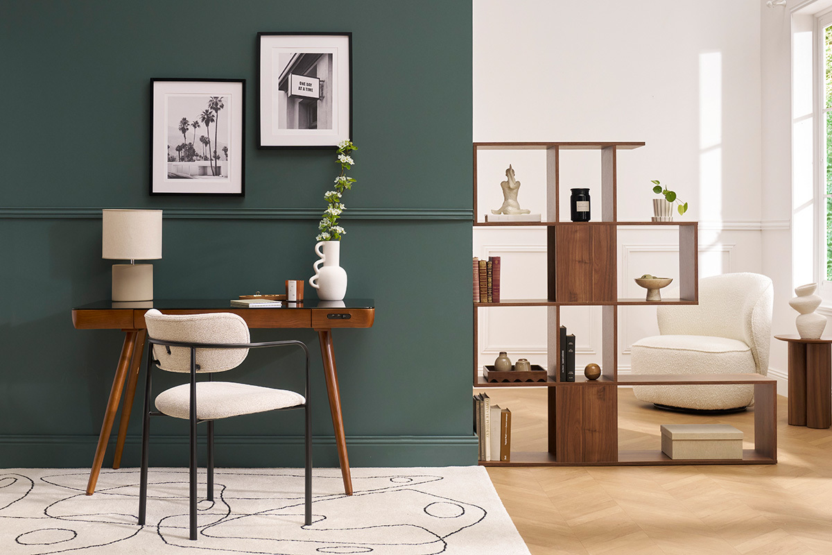 Libreria scandinava mobile divisorio design finitura noce H147 cm COMO