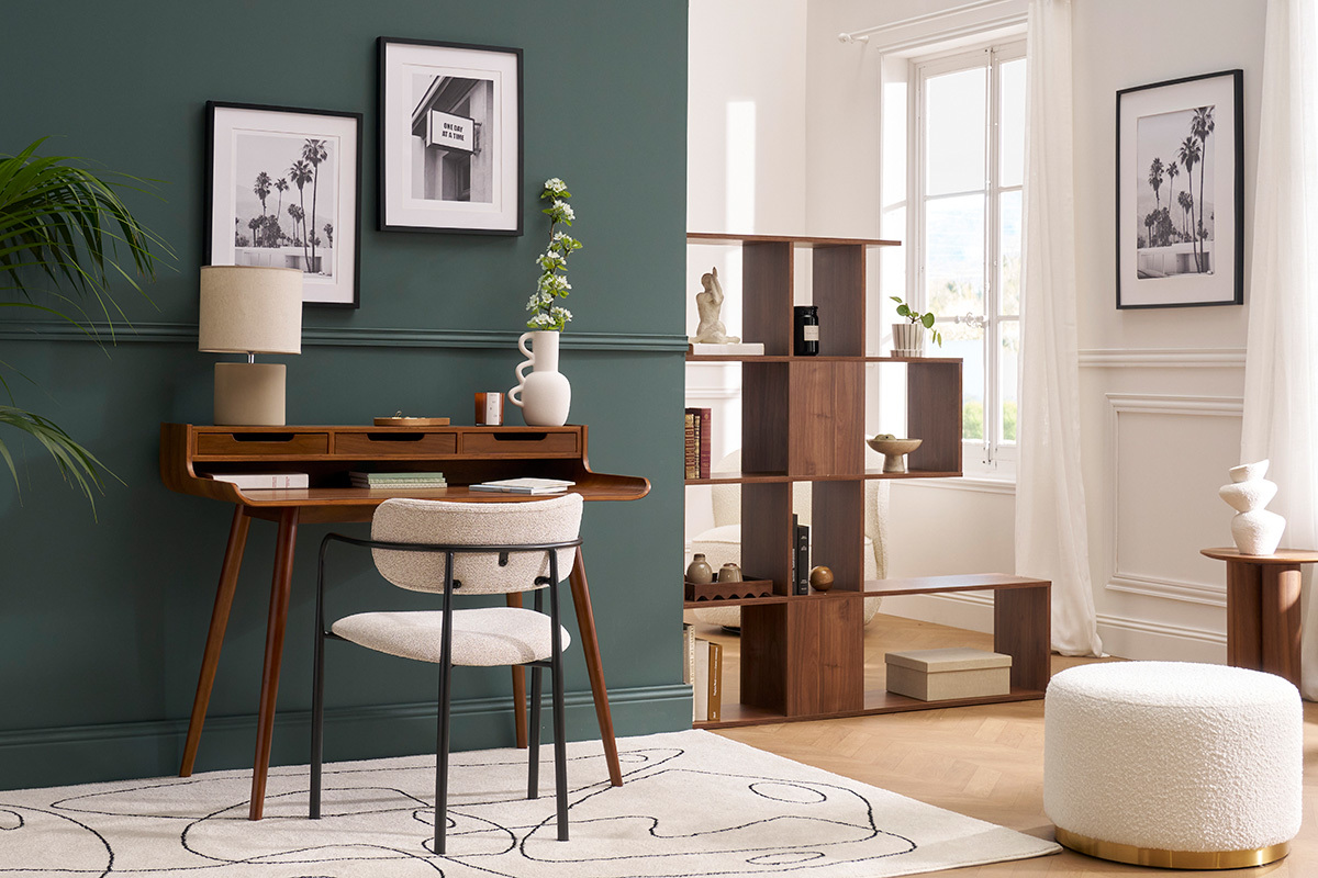Libreria scandinava mobile divisorio design finitura noce H147 cm COMO