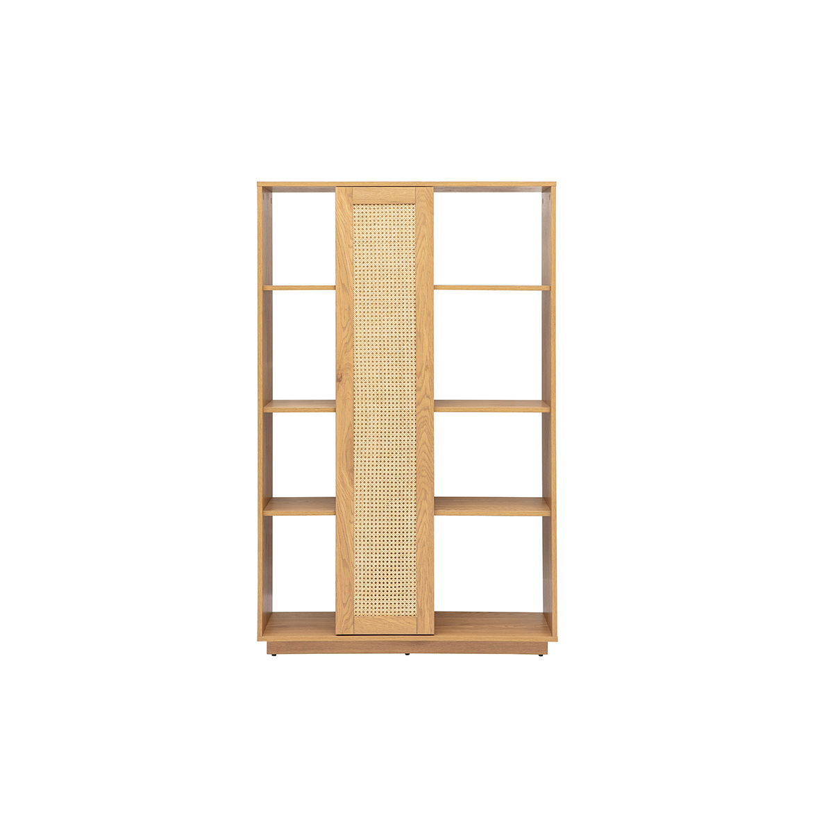 Libreria separatrice con ripiani in finitura legno chiaro rovere e intreccio di rattan L100 cm ALICANTE