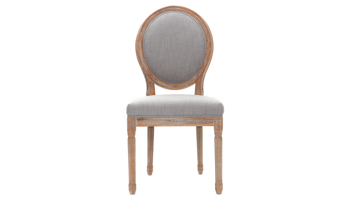 Lotto di 2 sedie con medaglione in tessuto, colore: Grigio chiaro, piedi in legno chiaro, modello: LEGEND