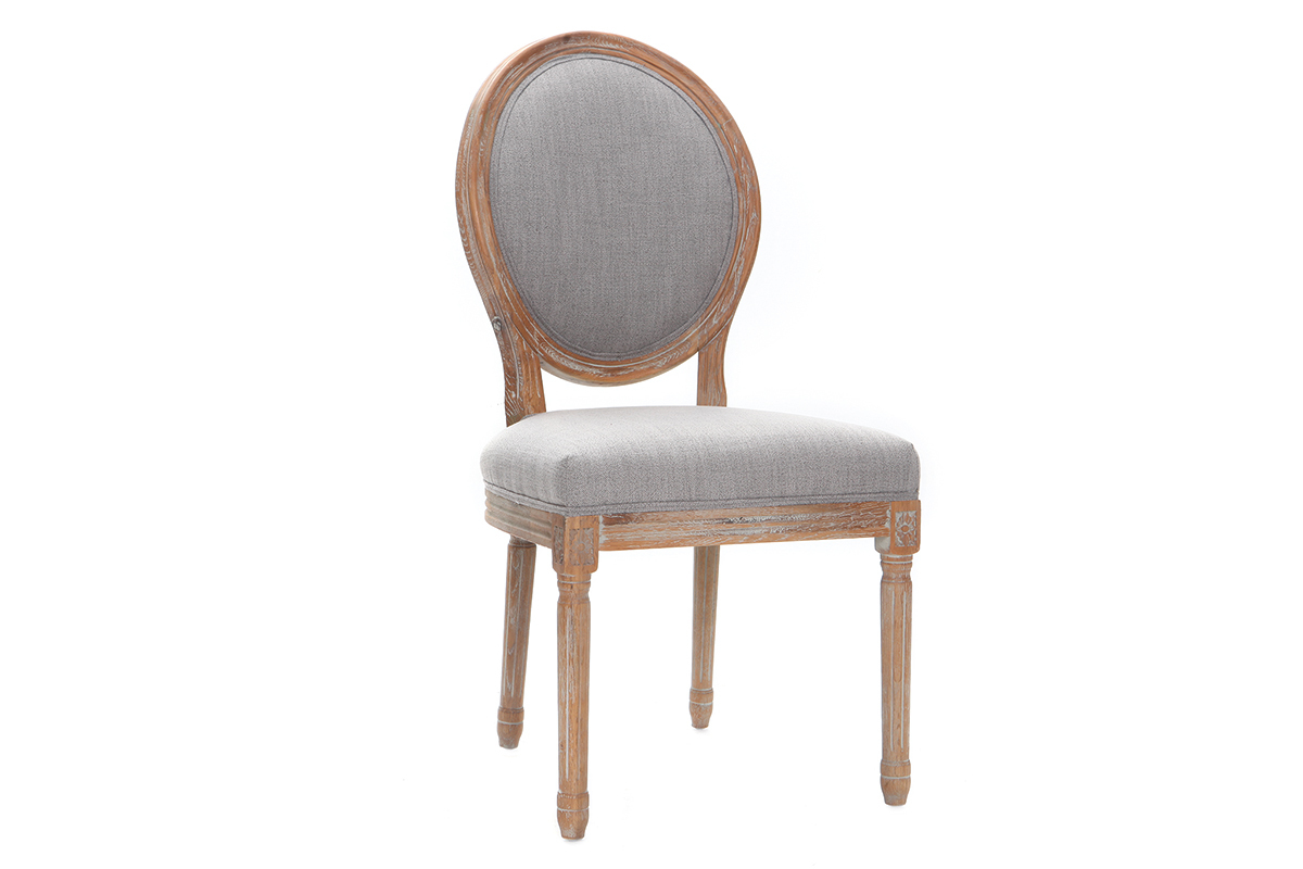 Lotto di 2 sedie con medaglione in tessuto, colore: Grigio chiaro, piedi in legno chiaro, modello: LEGEND