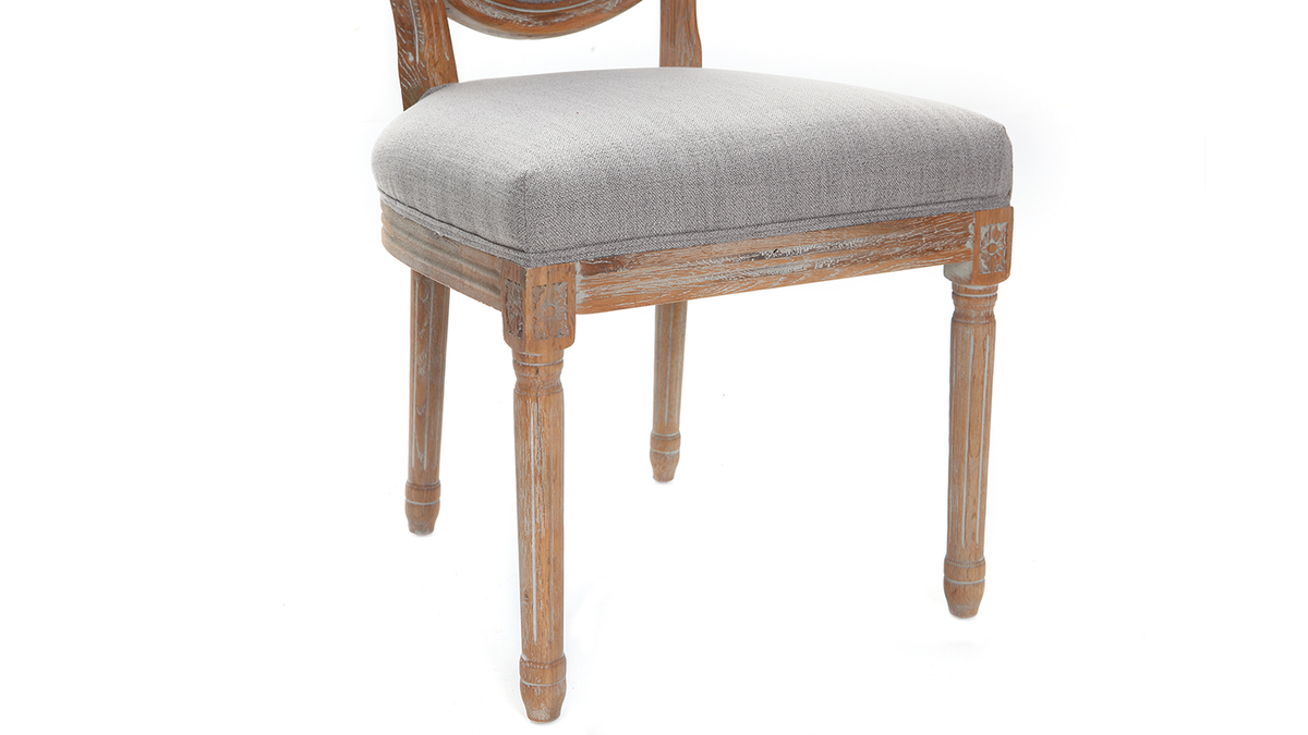 Lotto di 2 sedie con medaglione in tessuto, colore: Grigio chiaro, piedi in legno chiaro, modello: LEGEND