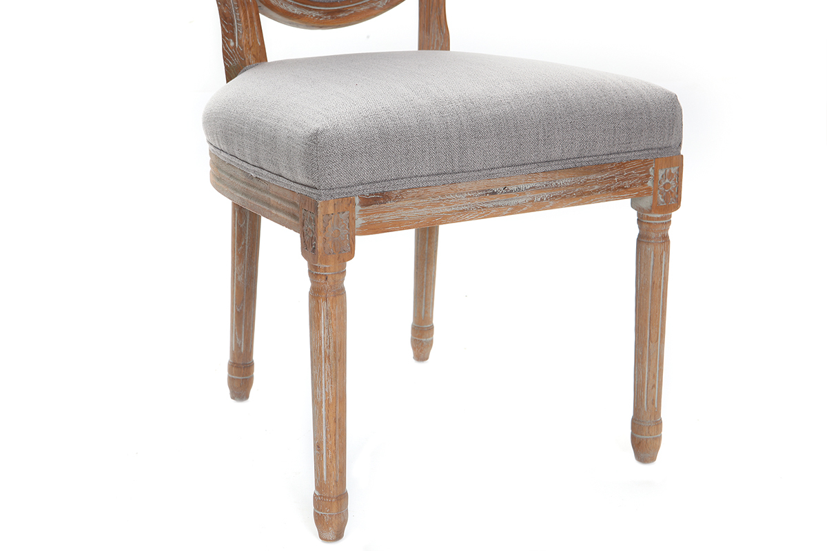 Lotto di 2 sedie con medaglione in tessuto, colore: Grigio chiaro, piedi in legno chiaro, modello: LEGEND