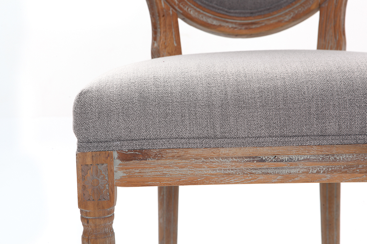 Lotto di 2 sedie con medaglione in tessuto, colore: Grigio chiaro, piedi in legno chiaro, modello: LEGEND