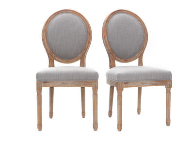 Lotto di 2 sedie con medaglione in tessuto, colore: Grigio chiaro, piedi in legno chiaro, modello: LEGEND