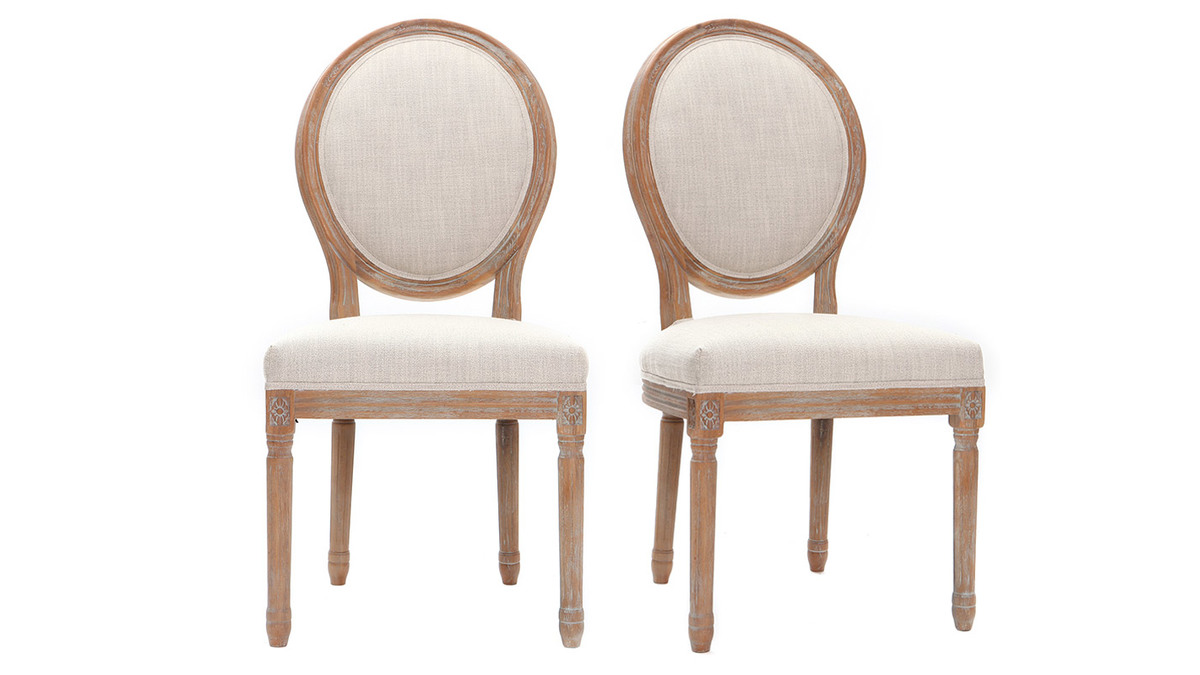 Lotto di 2 sedie e medaglione in tessuto Naturale piedi in legno chiaro LEGEND