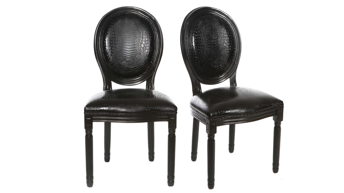 Lotto di 2 sedie in simil-pelle, colore: Nero, stile: coccodrillo, modello: LEGEND