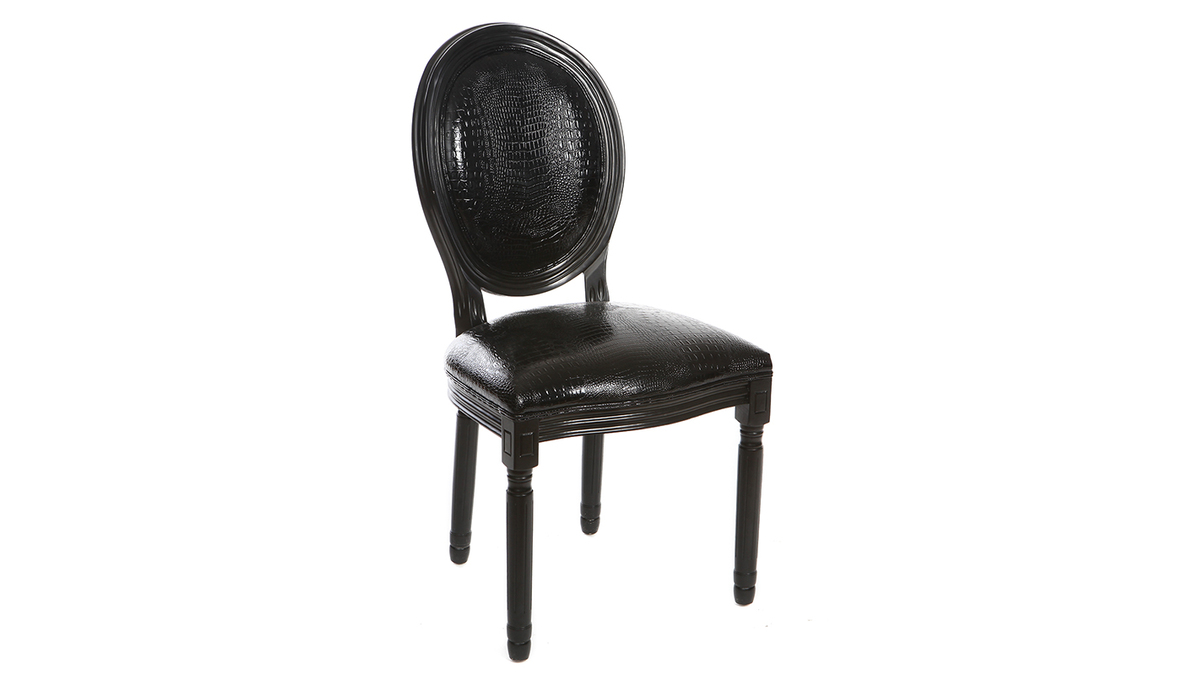Lotto di 2 sedie in simil-pelle, colore: Nero, stile: coccodrillo, modello: LEGEND