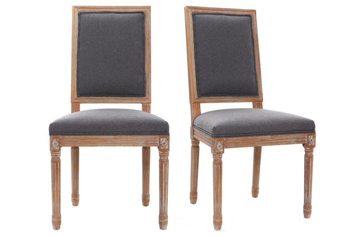 Lotto di 2 sedie in tessuto, colore: Grigio scuro, piedi in legno chiaro, modello: AMAURY