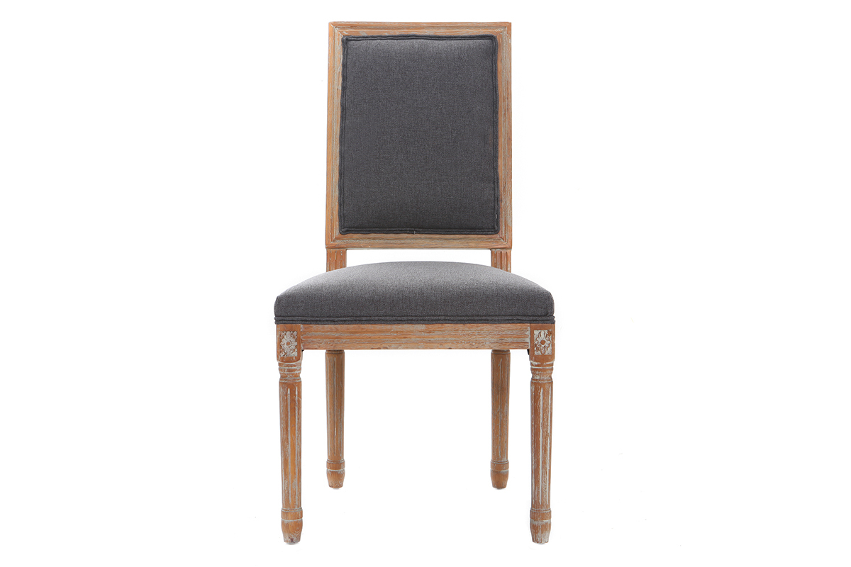 Lotto di 2 sedie in tessuto, colore: Grigio scuro, piedi in legno chiaro, modello: AMAURY