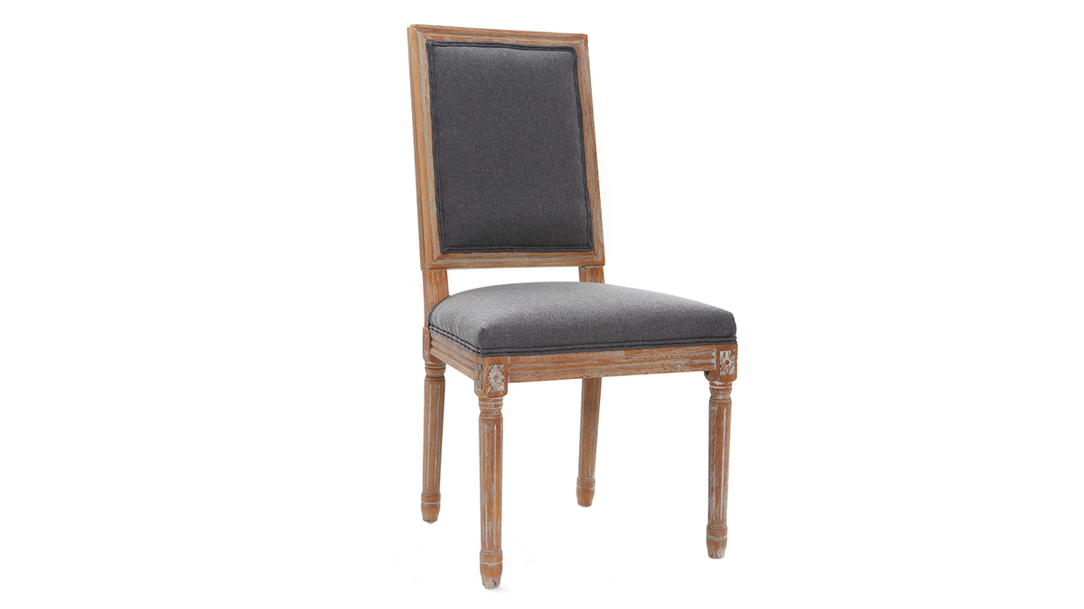 Lotto di 2 sedie in tessuto, colore: Grigio scuro, piedi in legno chiaro, modello: AMAURY