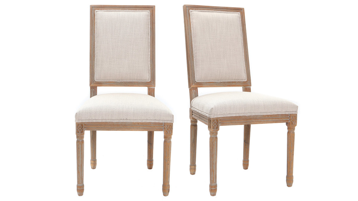 Lotto di 2 sedie in tessuto, colore: Naturale, piedi in legno chiaro, modello: AMAURY