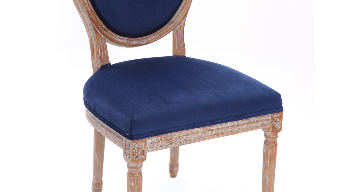 Lotto di 2 sedie in velluto Blu notte piedi in legno chiaro LEGEND