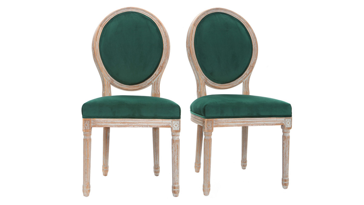 Lotto di 2 sedie in velluto, colore: Verde smeraldo, piedi in legno chiaro, modello: LEGEND